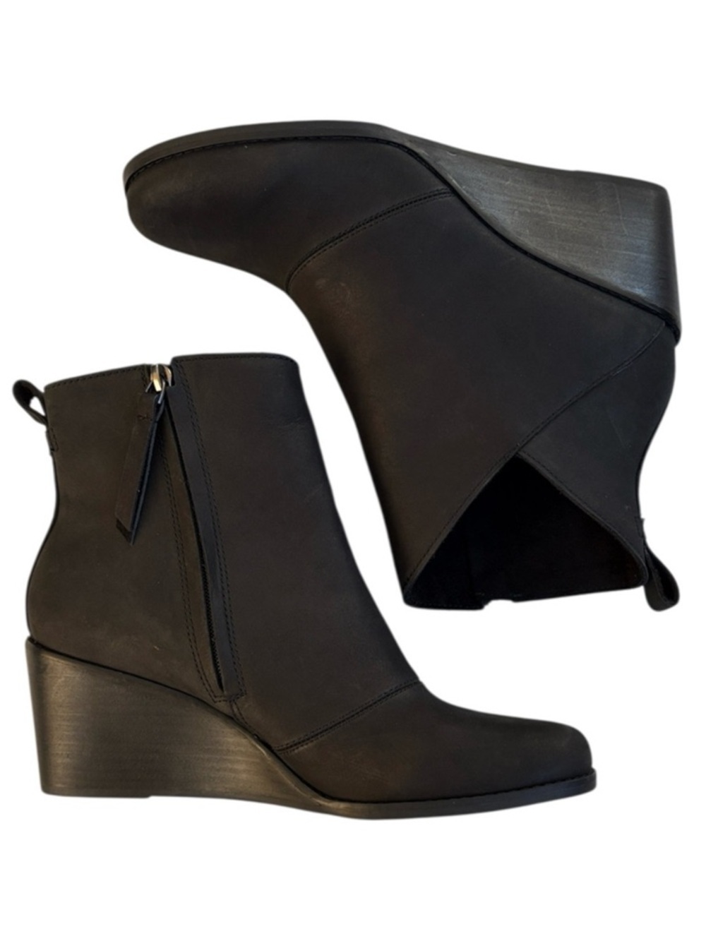 Like New Toms Leather Sutton Wedge Boots Black Size 9.5